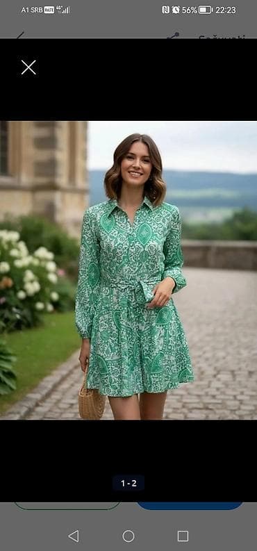 Zelena ženska košulja-haljina sa printom - Model: košulja-haljina na lalafo.rs — 3 Zelena ženska košulja-haljina sa printom - Model: košulja-haljina — 3