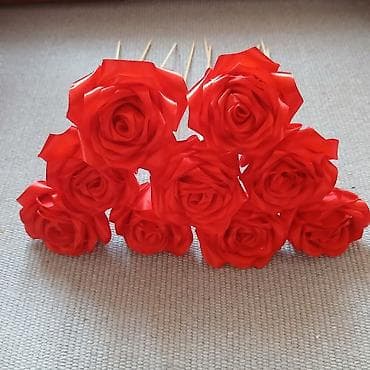 Dekorativne ruže na drvcima - Materijal: satenske trake oblikovane u na lalafo.rs — 3 Dekorativne ruže na drvcima - Materijal: satenske trake oblikovane u — 3