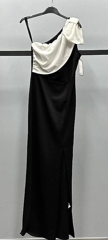 Elegantna večernja haljina – crno-bela, asimetrični dizajn - Duga na lalafo.rs — 2 Elegantna večernja haljina – crno-bela, asimetrični dizajn - Duga — 2