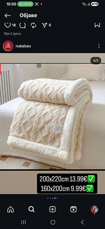 Topao zimski prekrivač/ćebe sa šerpa postavom - Dimenzije (prikazane na lalafo.rs — 2 Topao zimski prekrivač/ćebe sa šerpa postavom - Dimenzije (prikazane — 2