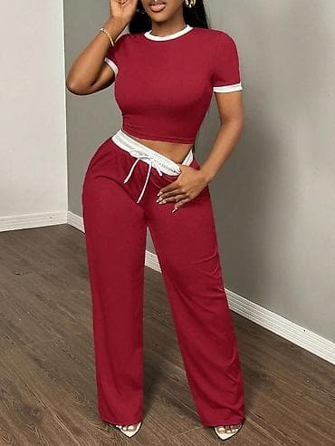 Komplet pantalone siroke i crop top majica. Borda boja sa elastinom i na lalafo.rs Komplet pantalone siroke i crop top majica. Borda boja sa elastinom i