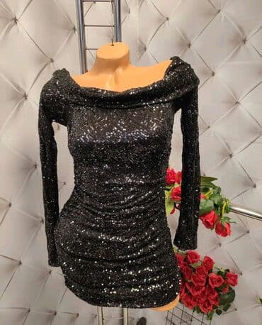 Elegantna haljina sa šljokicama – mini kroj, dugi rukavi - Materijal na lalafo.rs Elegantna haljina sa šljokicama – mini kroj, dugi rukavi - Materijal
