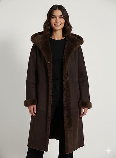 Ženska dugačka jakna/kaput sa kapuljačom – tamno braon - Materijal na lalafo.rs Ženska dugačka jakna/kaput sa kapuljačom – tamno braon - Materijal