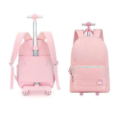 Ružičasti đački ranac sa točkićima i teleskopskom drškom - na lalafo.rs Ružičasti đački ranac sa točkićima i teleskopskom drškom -