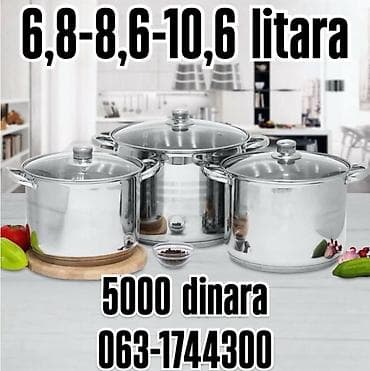 Set od 3 inox šerpe sa poklopcima - Zapremine: 6,8 l, 8,6 l i 10,6 l na lalafo.rs Set od 3 inox šerpe sa poklopcima - Zapremine: 6,8 l, 8,6 l i 10,6 l