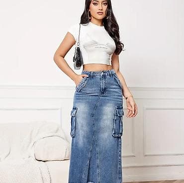 Duga teksas suknja sa cargo detaljima - Model:midi dužina, blago na lalafo.rs — 2 Duga teksas suknja sa cargo detaljima - Model:midi dužina, blago — 2