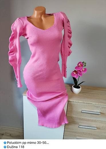 Ružičasta rebrasta pletena haljina - Kroj: uska, midi dužina - na lalafo.rs Ružičasta rebrasta pletena haljina - Kroj: uska, midi dužina -