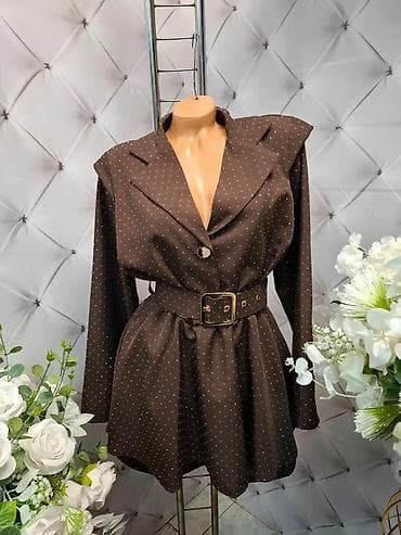 Ženska mini haljina/sako u stilu blejzera, tamno braon boje sa sitnim na lalafo.rs Ženska mini haljina/sako u stilu blejzera, tamno braon boje sa sitnim