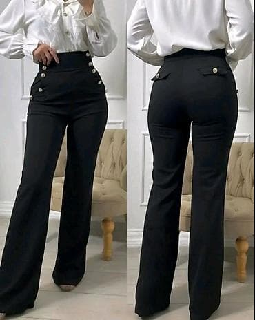 Ženske elegantne pantalone sa visokim strukom i širokim nogavicama. - na lalafo.rs — 1 Ženske elegantne pantalone sa visokim strukom i širokim nogavicama. - — 1