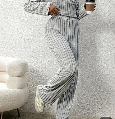 Sive rebraste pantalone širokih nogavica. Izrađene su od udobnog na lalafo.rs — 4 Sive rebraste pantalone širokih nogavica. Izrađene su od udobnog — 4