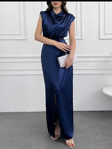 Elegantna svečana haljina od satena – tamnoplava - Materijal: glatki na lalafo.rs — 2 Elegantna svečana haljina od satena – tamnoplava - Materijal: glatki — 2