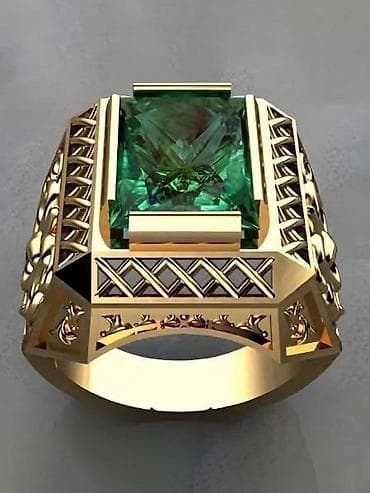 Muški prsten sa velikim zelenim kamenom - Materijal: žuta metalna na lalafo.rs — 1 Muški prsten sa velikim zelenim kamenom - Materijal: žuta metalna — 1