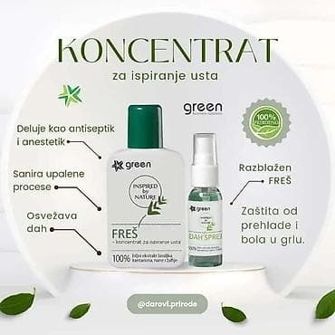 GREEN FREŠ – koncentrat za ispiranje usta + DAH sprej Opis: - na lalafo.rs GREEN FREŠ – koncentrat za ispiranje usta + DAH sprej Opis: -