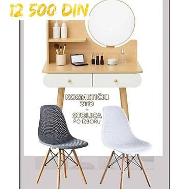 Kozmetički sto sa ogledalom + stolica po izboru Cena: 12.500 RSD na lalafo.rs — 1 Kozmetički sto sa ogledalom + stolica po izboru Cena: 12.500 RSD — 1