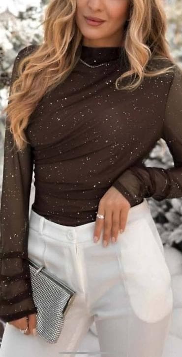 Elegantna ženska bluza od tanke, prozirne mrežaste tkanine sa sjajnim na lalafo.rs — 1 Elegantna ženska bluza od tanke, prozirne mrežaste tkanine sa sjajnim — 1