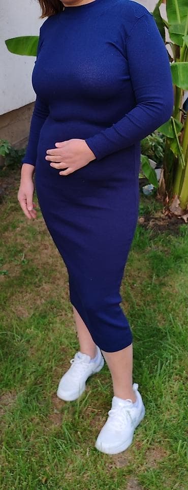 Uska rebrasta haljina midi dužine u tamno plavoj boji. - Kroj na lalafo.rs — 5 Uska rebrasta haljina midi dužine u tamno plavoj boji. - Kroj — 5