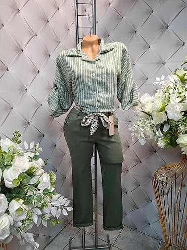 Komplet ženske garderobe – košulja i pantalone u maslinasto-zelenim na lalafo.rs Komplet ženske garderobe – košulja i pantalone u maslinasto-zelenim