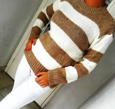 Džemper sa širokim prugama – bež i bela kombinacija - Klasican na lalafo.rs Džemper sa širokim prugama – bež i bela kombinacija - Klasican