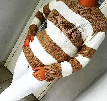 Pruge džemper – bež i bela - Klasičan pleteni džemper sa širokim na lalafo.rs — 1 Pruge džemper – bež i bela - Klasičan pleteni džemper sa širokim — 1