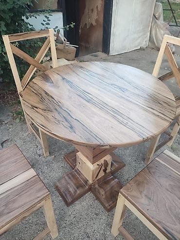 cepaci za drva: Drveni trpezarijski set – okrugli sto + 4 stolice - Materijal: puno na lalafo.rs — 1 cepaci za drva: Drveni trpezarijski set – okrugli sto + 4 stolice - Materijal: puno — 1