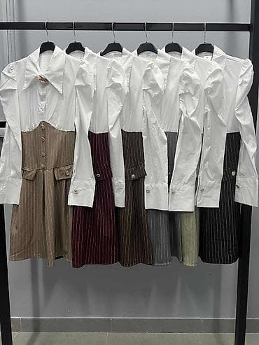 Elegantna haljina-košulja sa korsetskim strukom i prugastom suknjom - na lalafo.rs — 2 Elegantna haljina-košulja sa korsetskim strukom i prugastom suknjom - — 2