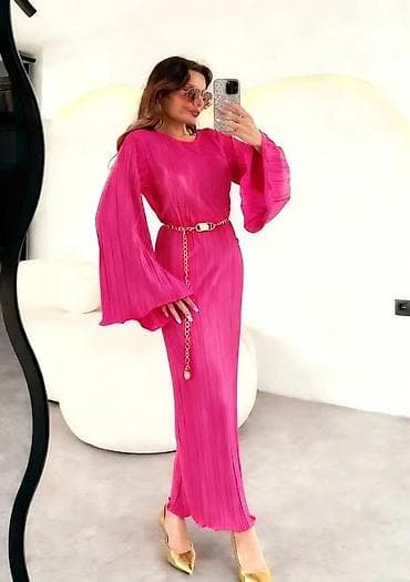 Plisirana maxi haljina s pojasom - Elegantna duga haljina od laganog na lalafo.rs — 2 Plisirana maxi haljina s pojasom - Elegantna duga haljina od laganog — 2