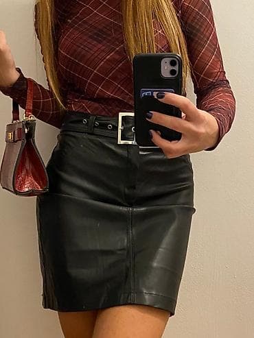 Crna mini suknja od eko kože sa kaišem - Materijal: eko koža sa na lalafo.rs — 1 Crna mini suknja od eko kože sa kaišem - Materijal: eko koža sa — 1