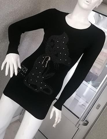 Women's Sweaters, Cardigans: Crna mini haljina dugih rukava, ukrašena aplikacijom mačke. Mačka je at lalafo.rs — 4 Women's Sweaters, Cardigans: Crna mini haljina dugih rukava, ukrašena aplikacijom mačke. Mačka je — 4