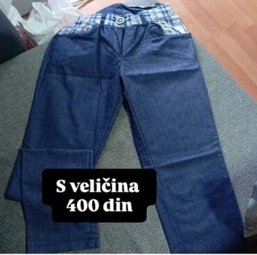 Ženske pantalone od teksasa, tamno plave boje, sa kariranim detaljem i na lalafo.rs Ženske pantalone od teksasa, tamno plave boje, sa kariranim detaljem i
