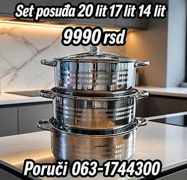 Set posuda Excellentline – tri nerđajuće šerpe velikog kapaciteta za na lalafo.rs Set posuda Excellentline – tri nerđajuće šerpe velikog kapaciteta za