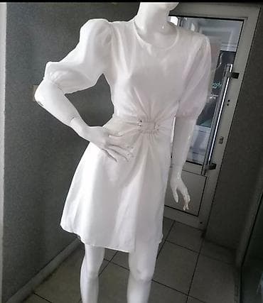 Belo mini haljina sa puf rukavima i ukrasnim strukom - Boja: čista na lalafo.rs — 6 Belo mini haljina sa puf rukavima i ukrasnim strukom - Boja: čista — 6