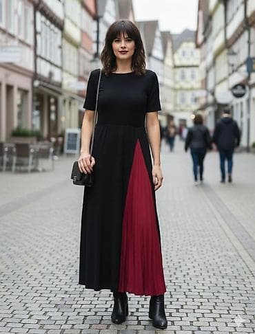 dve suknje po: Elegantna crna maxi haljina sa bordo plisiranim umecima u veličini M at lalafo.rs — 2 dve suknje po: Elegantna crna maxi haljina sa bordo plisiranim umecima u veličini M — 2