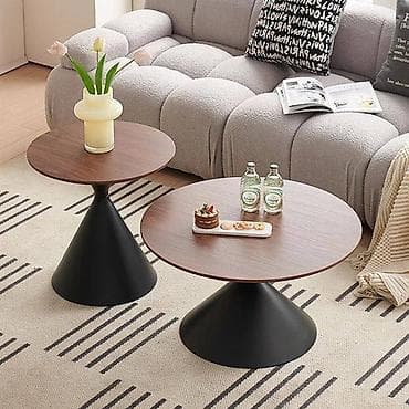 Set modernih klub i pomoćnih stočića – okrugne ploče i konusna baza - na lalafo.rs Set modernih klub i pomoćnih stočića – okrugne ploče i konusna baza -