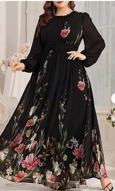 Elegantna duga haljina sa floralnim printom 4XL - Boja: crna baza sa at lalafo.rs — 1 Elegantna duga haljina sa floralnim printom 4XL - Boja: crna baza sa — 1