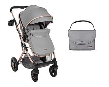Kolica za bebe – siva boja sa zlatno/rose-gold ramom + na lalafo.rs Kolica za bebe – siva boja sa zlatno/rose-gold ramom +