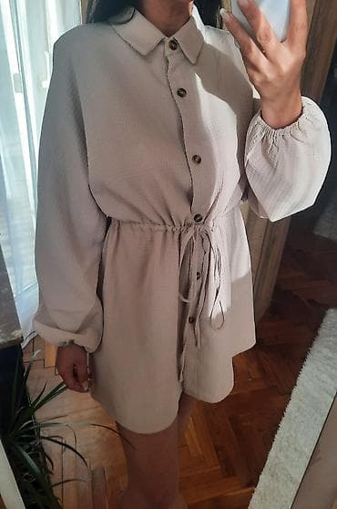 Shein haljina kosulja oversized boja uzivo je krem puder, još lepša na lalafo.rs — 2 Shein haljina kosulja oversized boja uzivo je krem puder, još lepša — 2