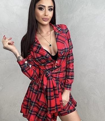 💥Ženska kratka haljina u kroju sakoa, u crveno‑crnom (kariranom) na lalafo.rs — 2 💥Ženska kratka haljina u kroju sakoa, u crveno‑crnom (kariranom) — 2