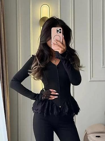 Damski komplet – sako sa rajsferšlusom i čipkom + zvonaste pantalone na lalafo.rs — 3 Damski komplet – sako sa rajsferšlusom i čipkom + zvonaste pantalone — 3