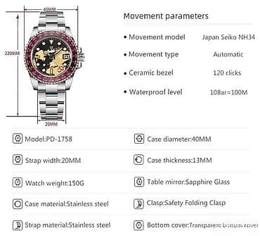 PAGANI DESIGN PD-1758 GMT - Plava -40mm- Seiko NH34 Automak Potpuno na lalafo.rs — 6 PAGANI DESIGN PD-1758 GMT - Plava -40mm- Seiko NH34 Automak Potpuno — 6
