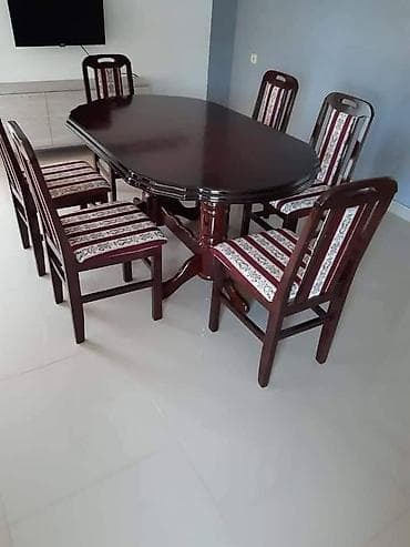 Sets of table and chairs: Trpezarijski set – sto sa 6 stolica - Materijal: puno drvo u tamnoj at lalafo.rs — 4 Sets of table and chairs: Trpezarijski set – sto sa 6 stolica - Materijal: puno drvo u tamnoj — 4