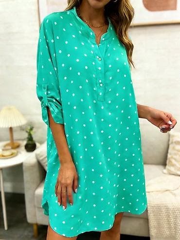 Haljina-košulja sa tufnama - Model: ležerna A-linija, dužina iznad na lalafo.rs Haljina-košulja sa tufnama - Model: ležerna A-linija, dužina iznad