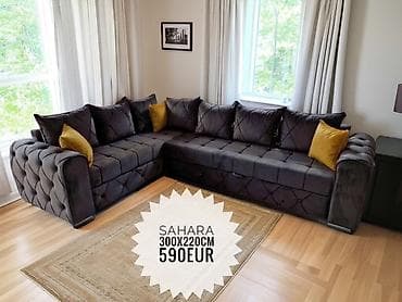 Ugaona garnitura Sahara tamnosive boje, presvučena somotastom na lalafo.rs — 1 Ugaona garnitura Sahara tamnosive boje, presvučena somotastom — 1