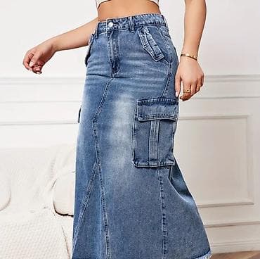 Duga teksas suknja sa cargo detaljima - Model:midi dužina, blago na lalafo.rs — 3 Duga teksas suknja sa cargo detaljima - Model:midi dužina, blago — 3