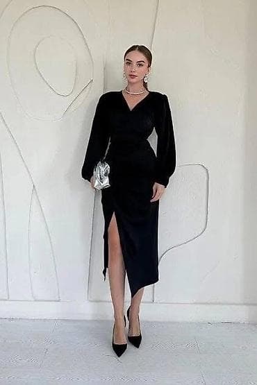 💫Elegantna midi haljina od satenskog materijala sa preklop V-izrezom i na lalafo.rs — 3 💫Elegantna midi haljina od satenskog materijala sa preklop V-izrezom i — 3