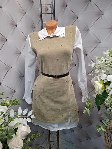 ✨Elegantna ženska kombinacija: košulja-haljina sa prslukom i pojasom na lalafo.rs ✨Elegantna ženska kombinacija: košulja-haljina sa prslukom i pojasom