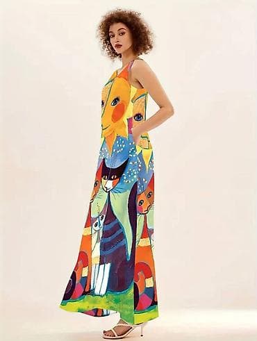 Originalna nova maksi haljina u POP ART stilu, sa mačkama, M veličine na lalafo.rs — 1 Originalna nova maksi haljina u POP ART stilu, sa mačkama, M veličine — 1