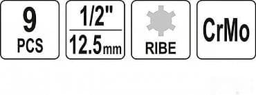 Set RIBE udarnih ključeva, RM5-RM14, 9 kom, 1/2" – PROFI, YATO Set na lalafo.rs — 6 Set RIBE udarnih ključeva, RM5-RM14, 9 kom, 1/2" – PROFI, YATO Set — 6