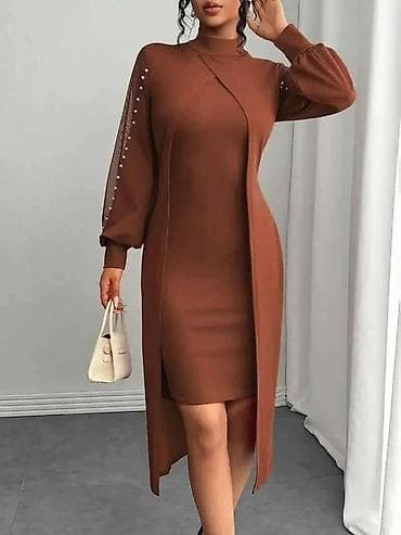 Elegantna midi haljina u toploj braon boji, kroja koji prati liniju na lalafo.rs — 2 Elegantna midi haljina u toploj braon boji, kroja koji prati liniju — 2