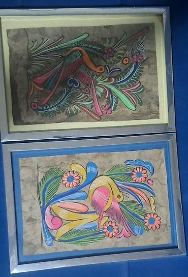 Ručno oslikani par dekorativnih slika na prirodnom, teksturiranom na lalafo.rs — 1 Ručno oslikani par dekorativnih slika na prirodnom, teksturiranom — 1