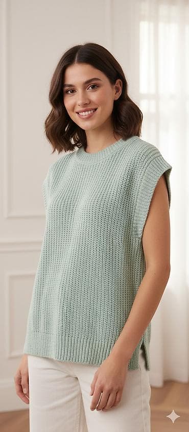 Ženski pleteni prsluk bez rukava u nežnoj svetlozelenoj (mint) boji na lalafo.rs Ženski pleteni prsluk bez rukava u nežnoj svetlozelenoj (mint) boji
